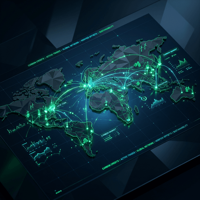 Globo digital con conexiones de datos que representa el mercado global de carbono