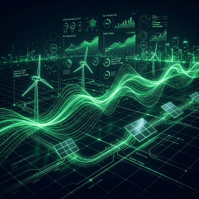 Turbinas eólicas en un campo bajo cielo despejado que representan energía renovable